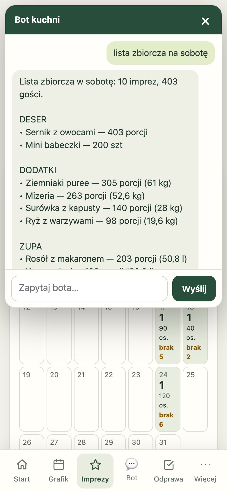 Bot w telefonie podaje listę zbiorczą na sobotę